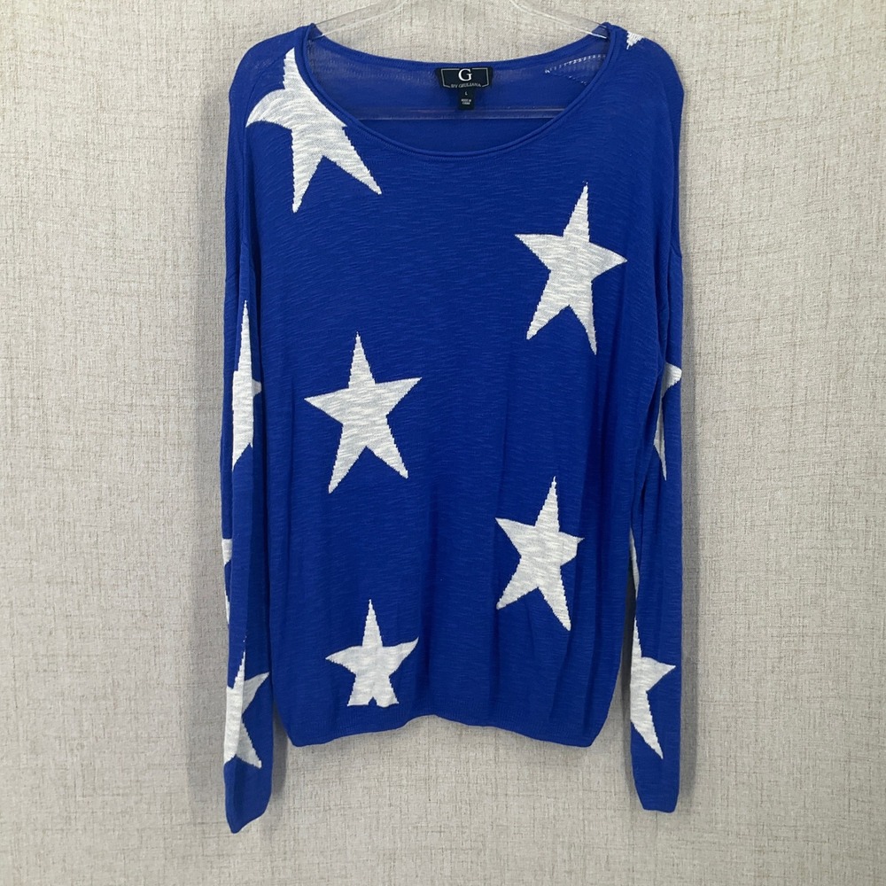 G by Giuliana Sweater Womens Large Blue Star Print Long Sleeve Pullover